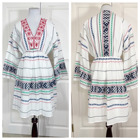 Joie Mini Dress Sada Embroidered white Fit N Flare Bell Sleeve - Picture 2 of 10